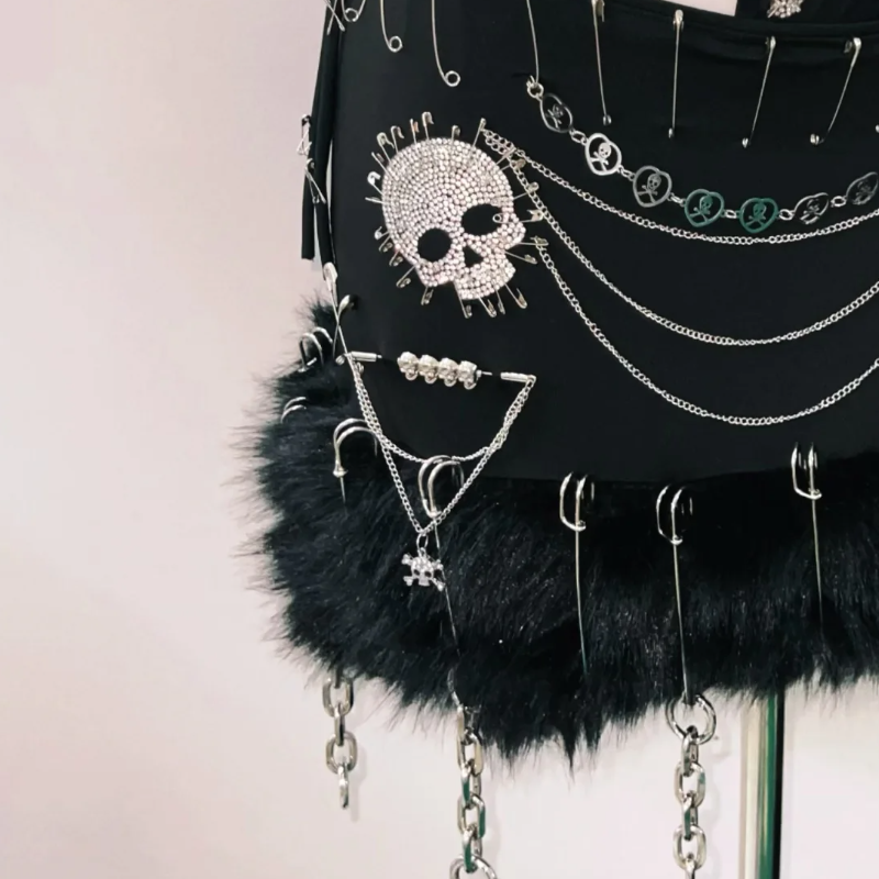 Bewitching Goth Skull & Chain Lace Set - Halloween, Festival & Dark Glam Rave Outfit