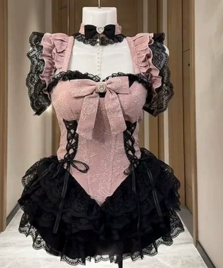 Enchanted Rose & Black Lace Corset Mini Dress - Perfect for Spooky Chic & Halloween