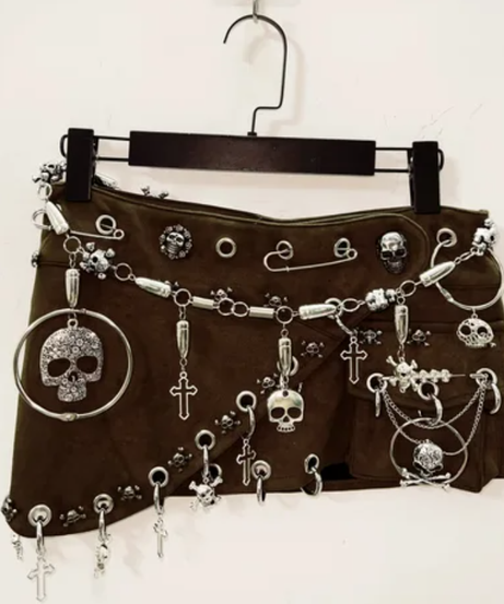 Gothic Skull Chain Mini Skirt - Edgy Halloween & Fall Fashion Statement
