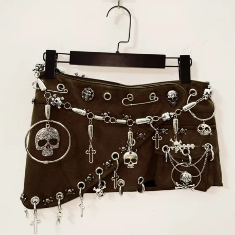 Gothic Skull Chain Mini Skirt - Edgy Halloween & Fall Fashion Statement