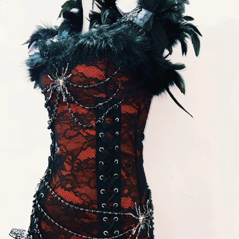 Gothic Glamour Feathered Spiderweb Lace Maxi Dress - Ultimate Halloween & Dark Romance Statement