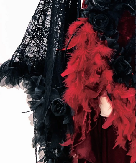 Vampire Queen Velvet Lace Feather Gown - Deluxe Halloween & Masquerade Ball Dress