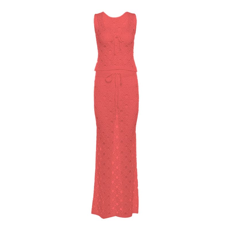 White Crochet Knit Maxi Skirt Set - Effortless Resort Wear Tank & Skirt for Your Next Getaway