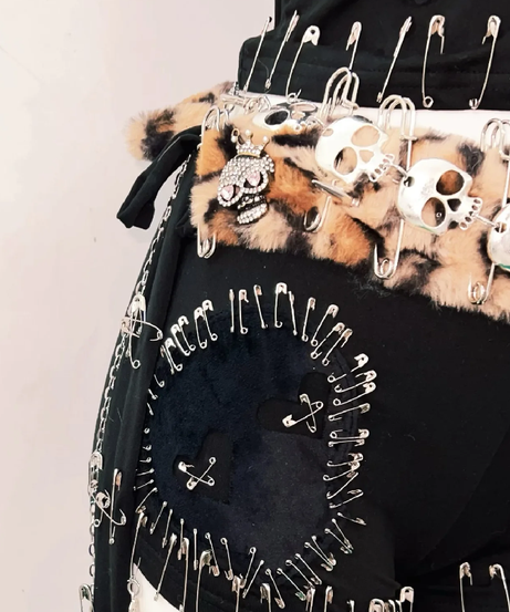 Rebel Heart Leopard & Skull Safety Pin Halter Top & Shorts Set - Ultimate Halloween & Festival Outfit