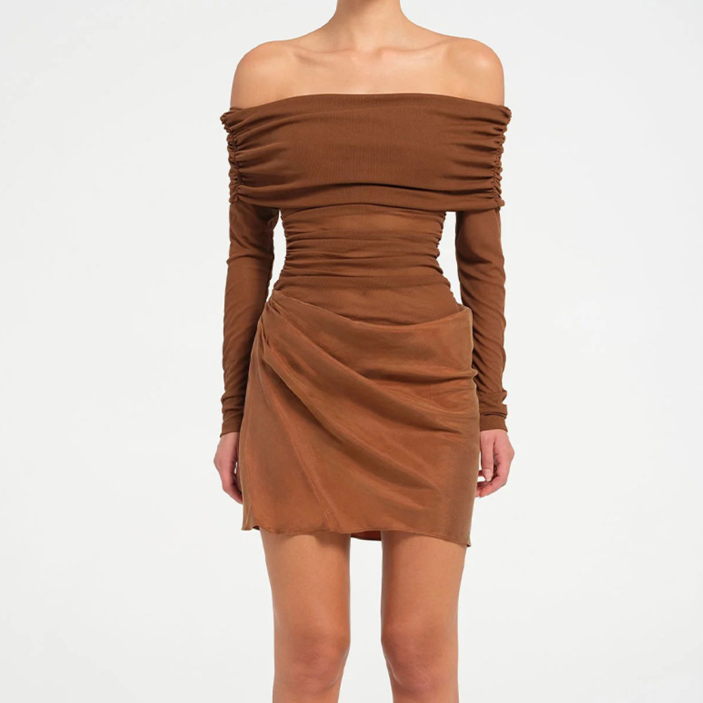 Sultry Black Sheer Mesh Off-Shoulder Mini Dress - Fall Party & Date Night Ready