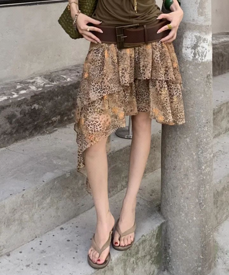Fall Chic Tiered Leopard Print Asymmetrical Midi Skirt | Flowy High-Low Hem