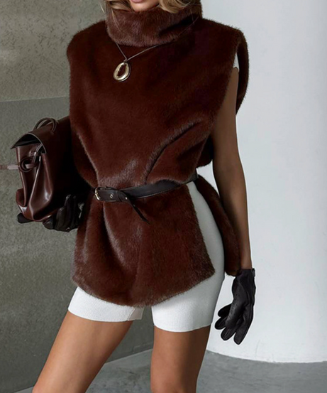 Elevated Plush Faux Fur Sleeveless Turtleneck Top | Cozy Chic for Fall & Holiday Style