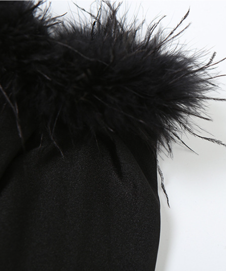 Fierce Feather Trim Off-Shoulder Jumpsuit with Cutout | Halloween & Fall Party Glam