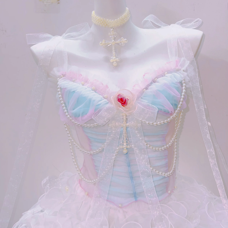 Ethereal Pastel Pearl Princess Gown - Dreamy Coquette Dress for Fall & Holiday Formals