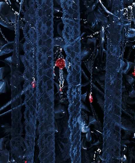 Gothic Glamour Feather & Chain Embellished Maxi Gown - Dark Romance for Halloween & Fall Galas