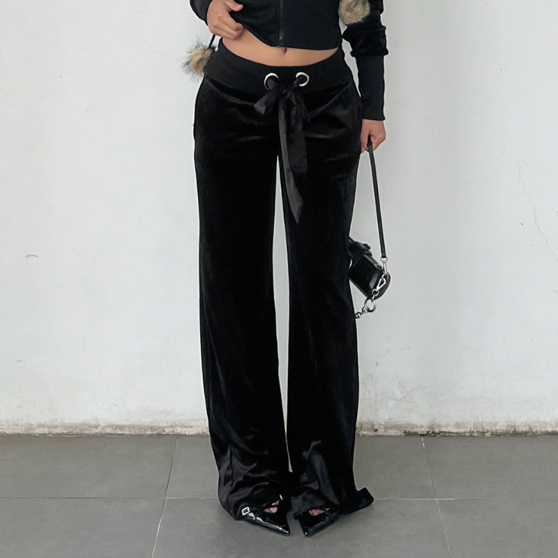 Effortless Luxe: Black Velvet Wide-Leg Pants with Self-Tie Waist | Fall & Holiday Chic