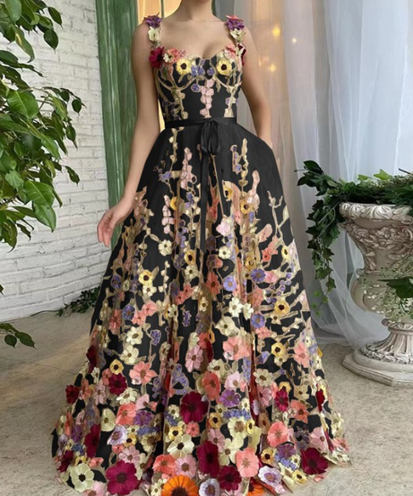 Enchanted Garden Black Floral Maxi Dress - Perfect for Autumn Galas & Holiday Soirees