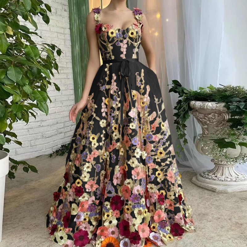 Enchanted Garden Black Floral Maxi Dress - Perfect for Autumn Galas & Holiday Soirees