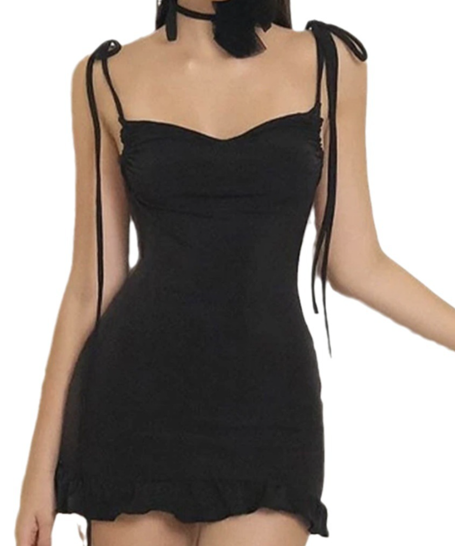The Little Black Dress: Ruched Tie-Strap Bodycon Mini for Fall Nights & Holiday Parties