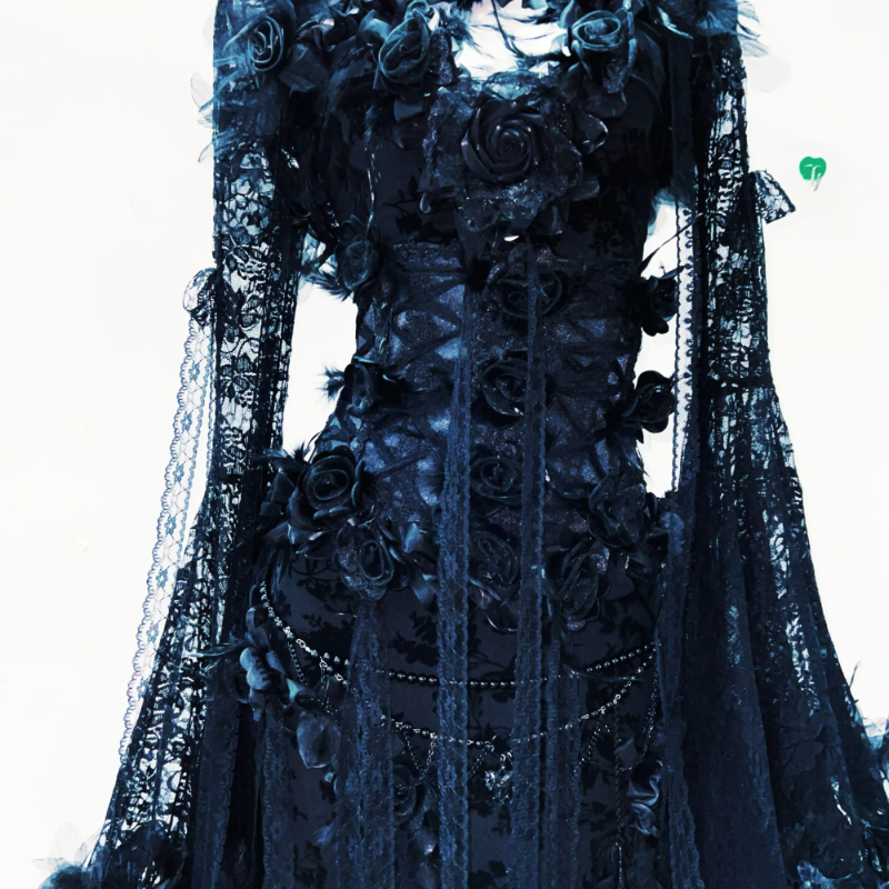 Mystic Midnight Bloom Lace Maxi Gown: Enchanting Fall Gala & Halloween Chic