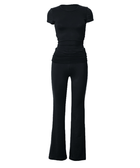 Effortless Fall Chic: Ruched Short Sleeve Top & High-Rise Flare Pants Set