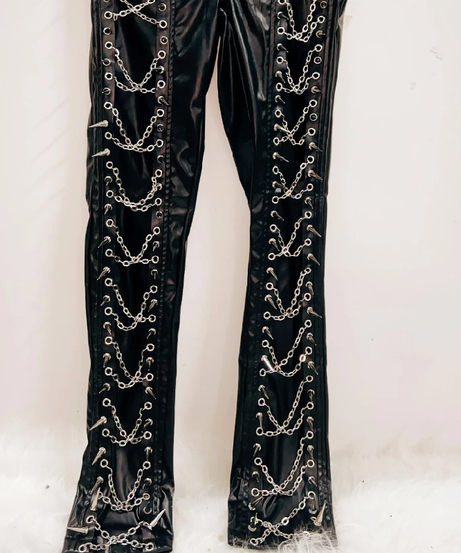 Women's Rebel Chain & Spike Faux Leather Pants - Edgy Goth Clubwear for Spooky Season