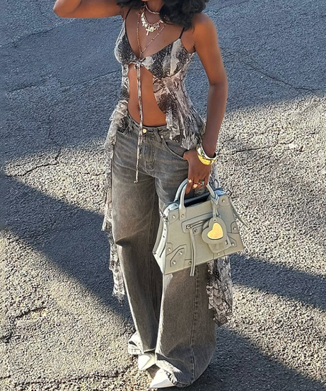 Fierce Fall Nights: Snakeskin Tie-Front Cutout Cami – Edgy & Chic Top