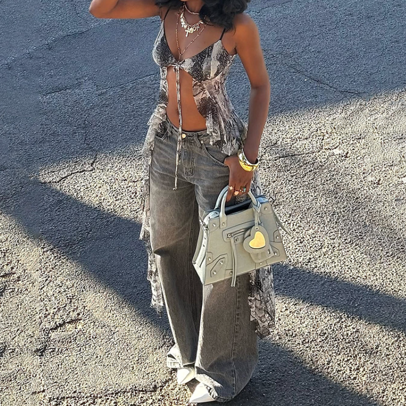 Fierce Fall Nights: Snakeskin Tie-Front Cutout Cami – Edgy & Chic Top