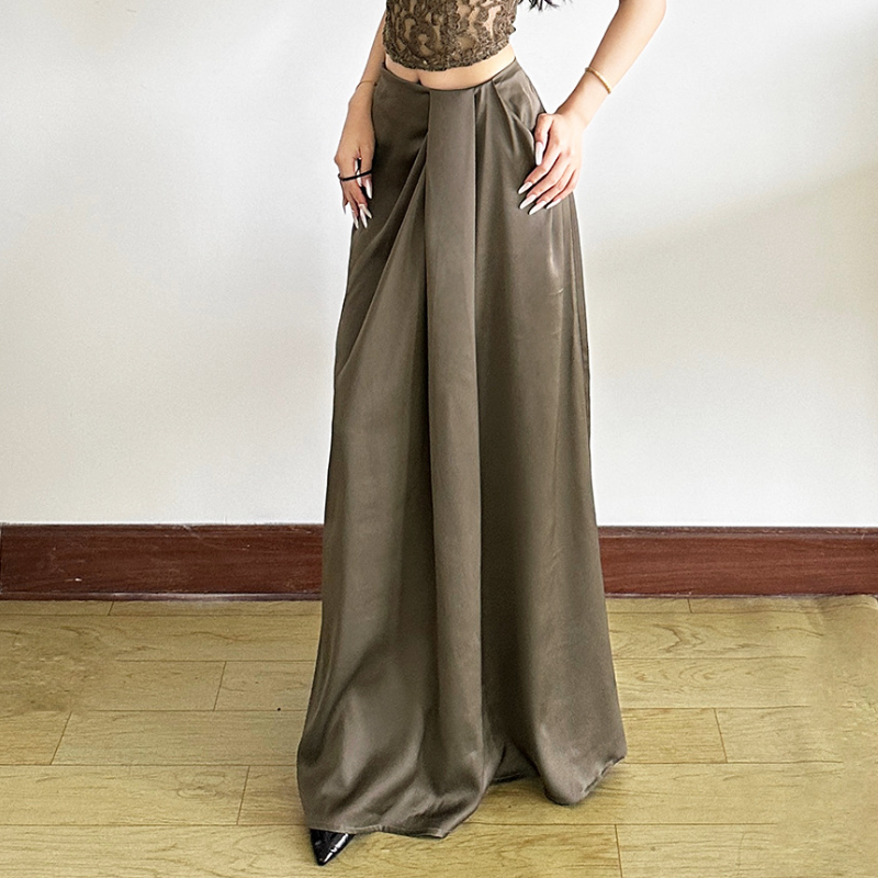 Artfully Draped Silky Maxi Skirt - High-Waisted Fall Chic for American Women