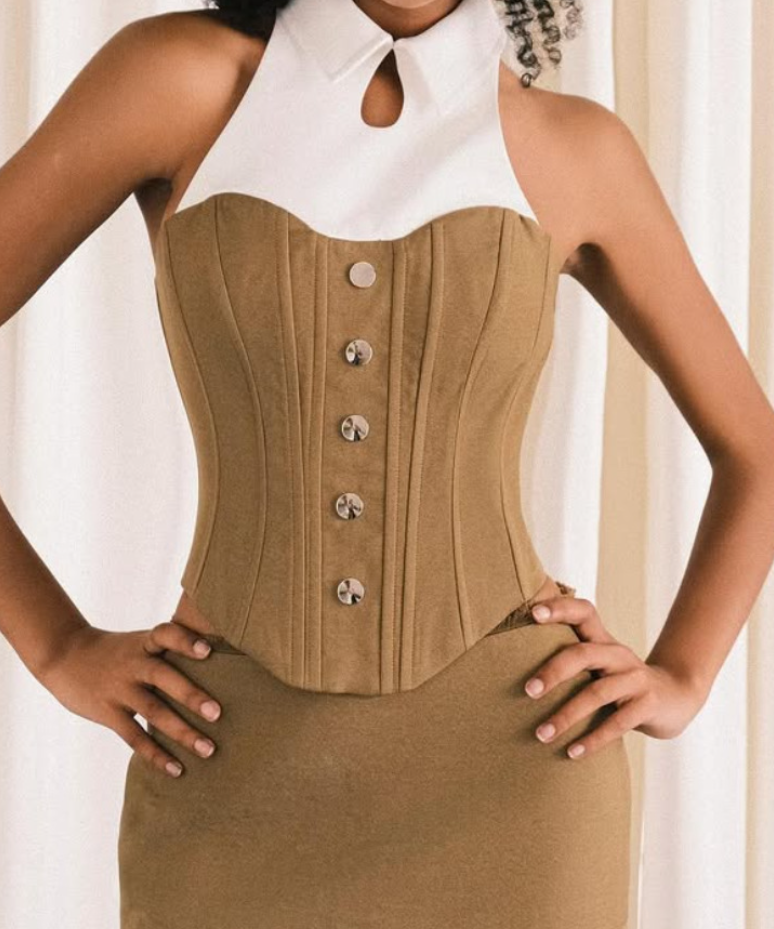 Autumn Luxe: The Halter Collared Button-Front Corset Top