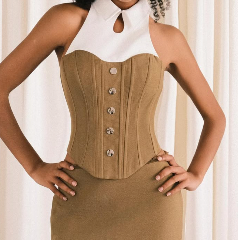 Autumn Luxe: The Halter Collared Button-Front Corset Top
