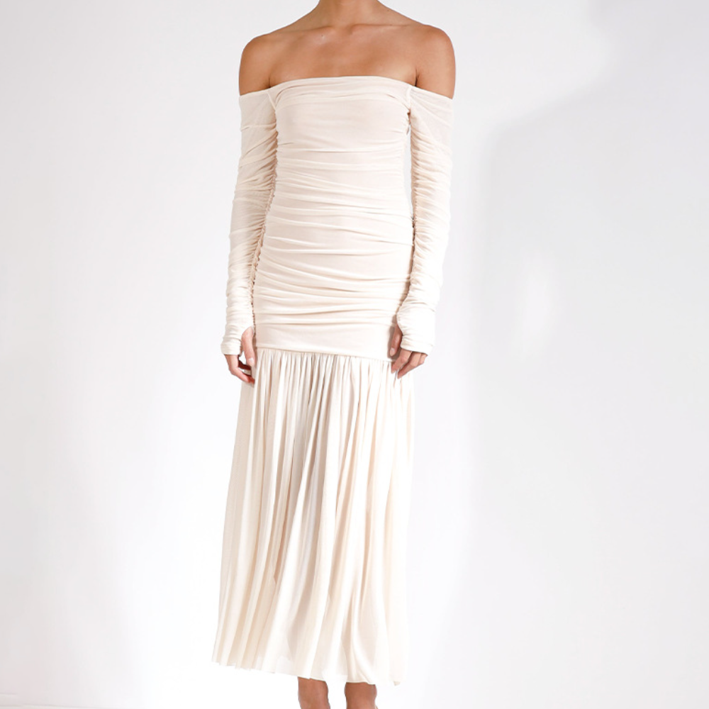 Effortless Elegance Off-Shoulder Ruched Maxi Dress - Your Chic Choice for Fall & Holiday Events