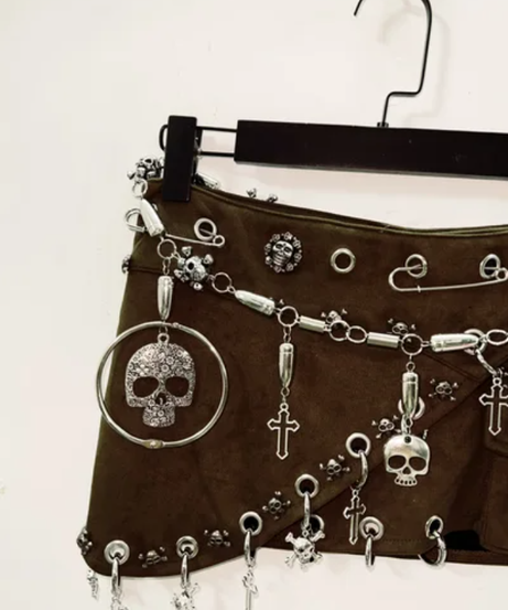 Gothic Skull Chain Mini Skirt - Edgy Halloween & Fall Fashion Statement