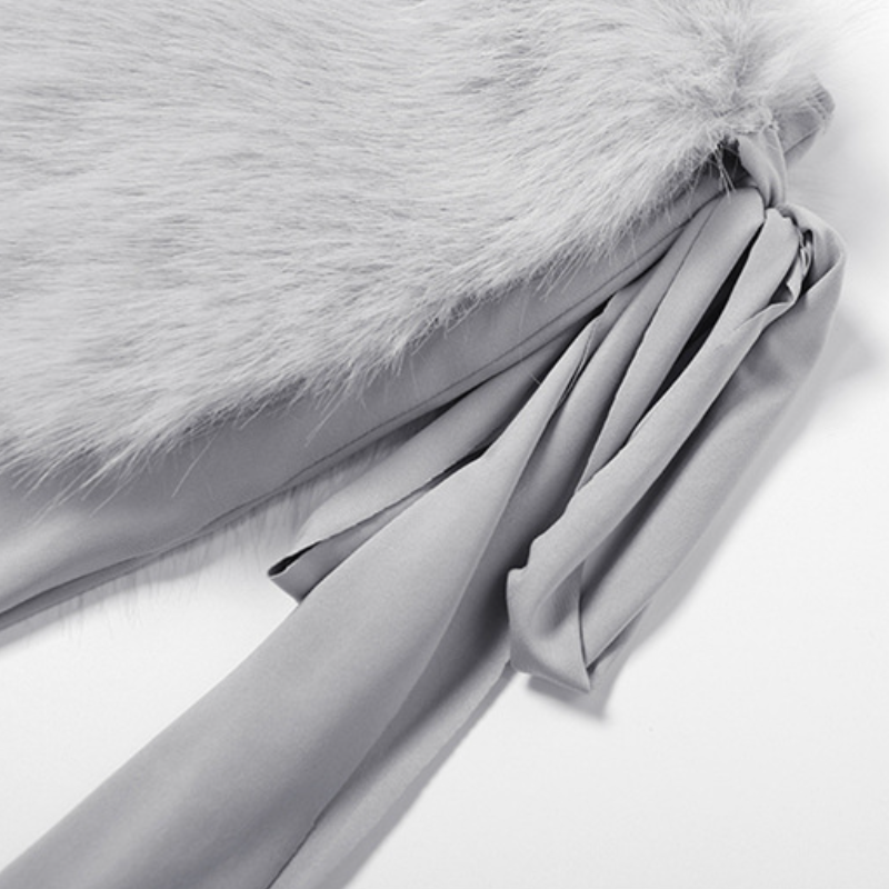 Chic Faux Fur Halter Crop & Jagged Mini Skirt Set – Holiday Party & Cosplay Ready