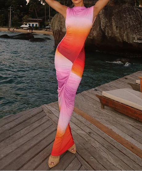 Radiant Sunset Ombre Ruched Maxi Dress | Your Ultimate Resort & Fall Getaway Style
