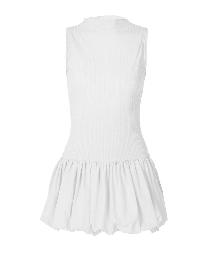 Bubblegum Dream: Pink Ribbed Mock Neck Mini Dress with Chic Bubble Hem – Your Essential Fall Statement