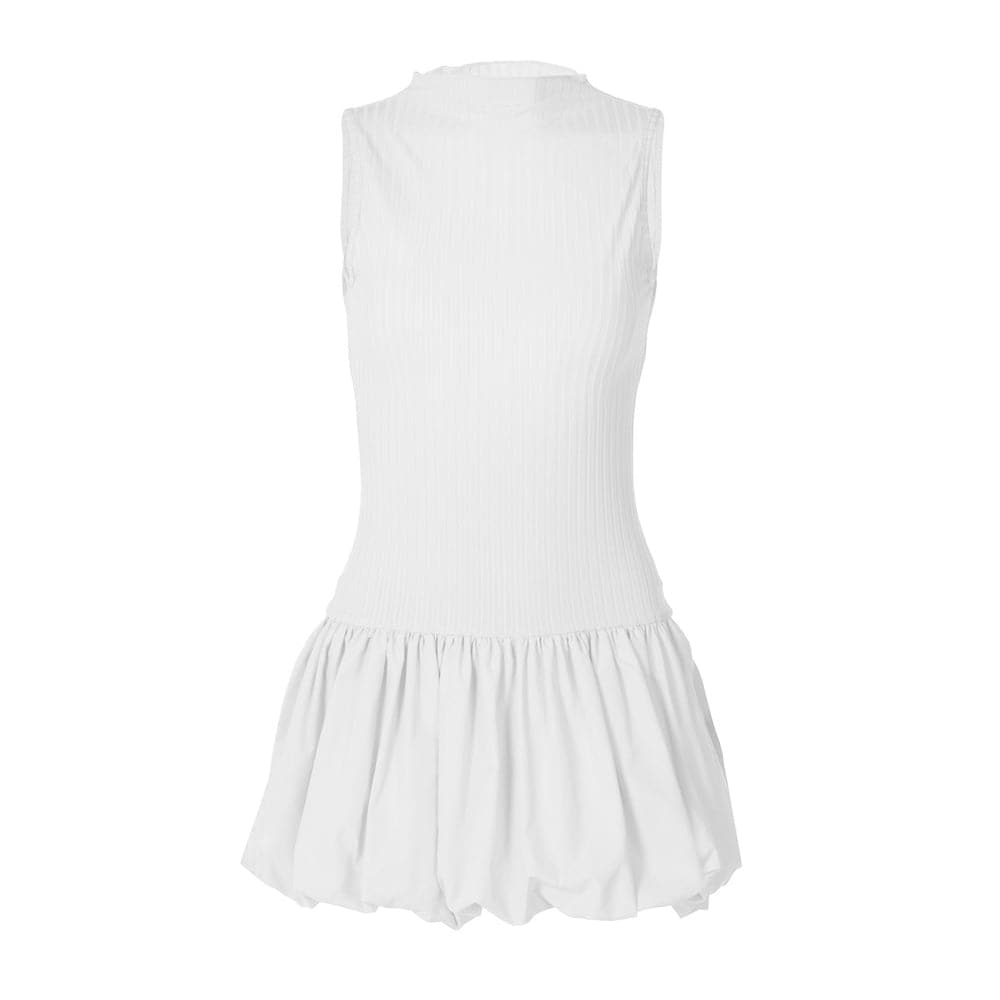 Bubblegum Dream: Pink Ribbed Mock Neck Mini Dress with Chic Bubble Hem – Your Essential Fall Statement