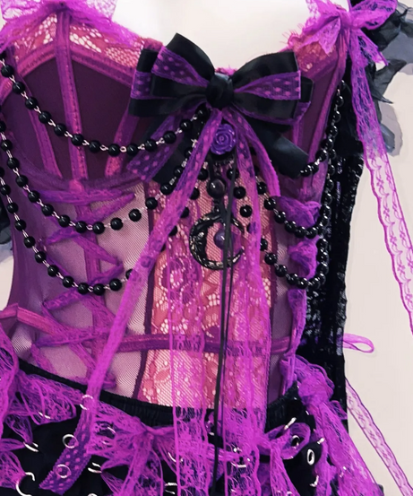 Enchanting Gothic Purple & Black Corset Mini Dress – Your Daring Halloween & Party Look