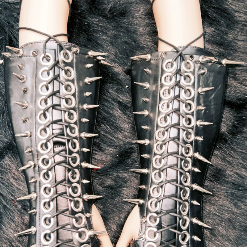 Fierce Spiked & Laced Faux Leather Arm Gauntlets - Goth, Punk & Halloween Ready!