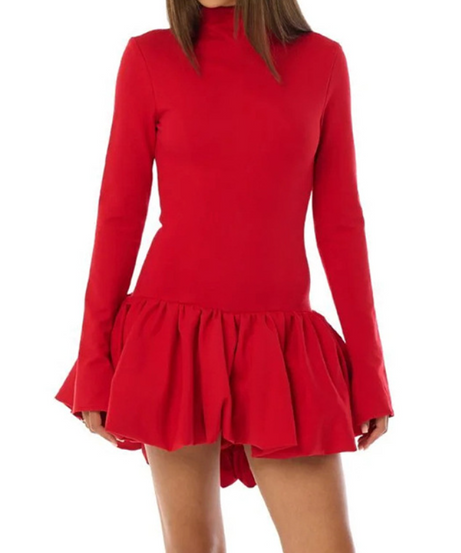 Effortless Chic: White High-Neck Ruffle Mini Dress for Fall & Holiday Style