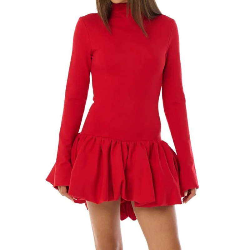 Effortless Chic: White High-Neck Ruffle Mini Dress for Fall & Holiday Style