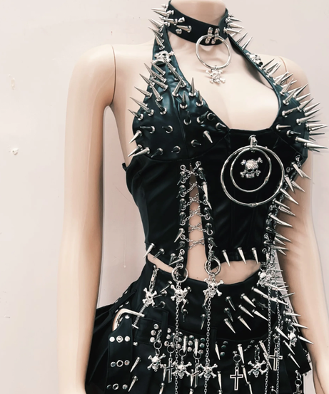 Extreme Spiked Goth Punk Rave Outfit - Halloween & Festival Statement Set for Women