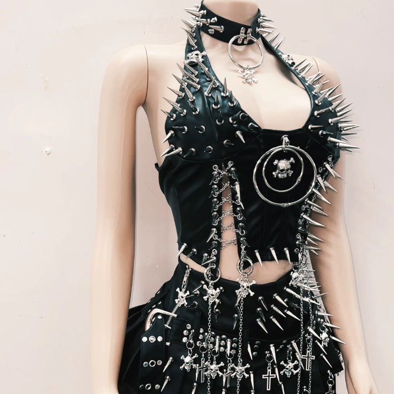 Extreme Spiked Goth Punk Rave Outfit - Halloween & Festival Statement Set for Women