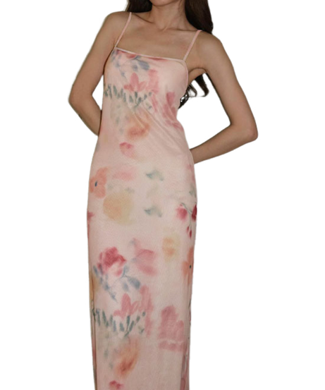 Elegant Watercolor Floral Maxi Slip Dress - Romantic Fall & Holiday Events