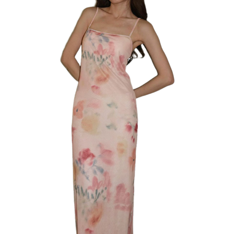 Elegant Watercolor Floral Maxi Slip Dress - Romantic Fall & Holiday Events
