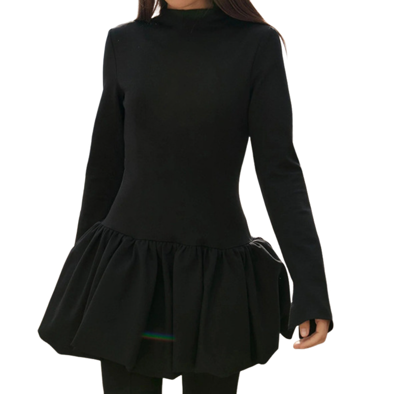 Effortless Chic: White High-Neck Ruffle Mini Dress for Fall & Holiday Style