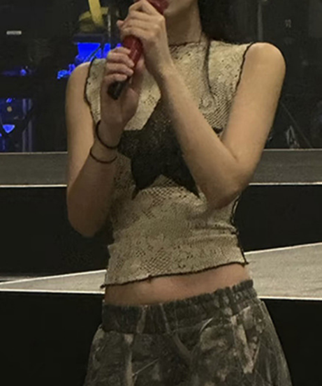 Edgy Star Mesh Cropped Tank Top - Your Fall Concert & Y2K Statement Piece