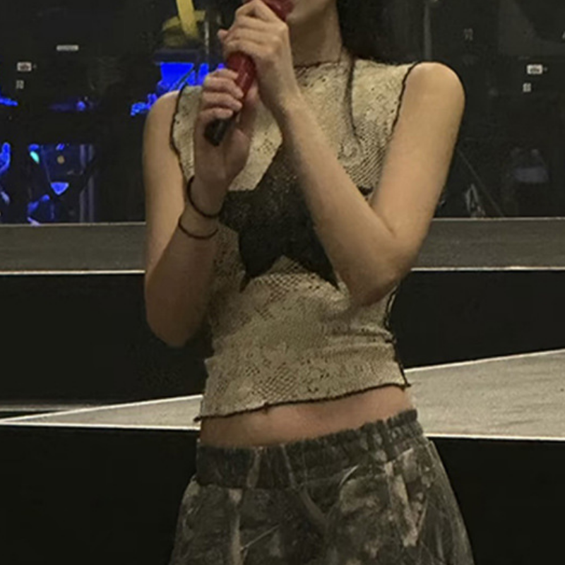 Edgy Star Mesh Cropped Tank Top - Your Fall Concert & Y2K Statement Piece