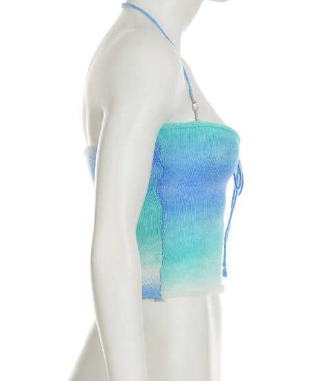 Coastal Ombre Knit Halter Top | Sweetheart Tie-Front & Pearl Details