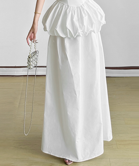 Sculptural Chic: White Ruched Maxi Skirt for Elevated Fall & Holiday Style