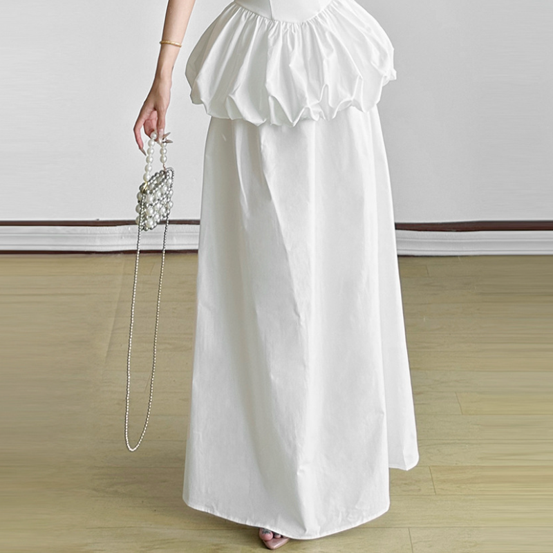 Sculptural Chic: White Ruched Maxi Skirt for Elevated Fall & Holiday Style