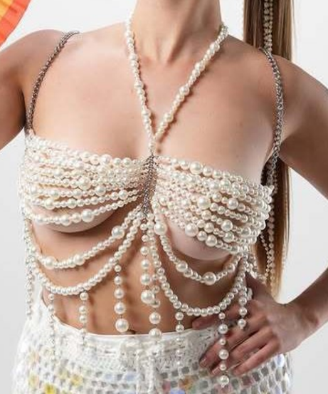 Goddess Pearl Draped Body Chain Top - Ultimate Festival & Holiday Party Glamour