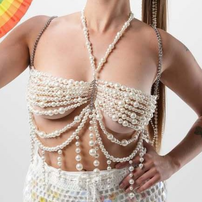 Goddess Pearl Draped Body Chain Top - Ultimate Festival & Holiday Party Glamour