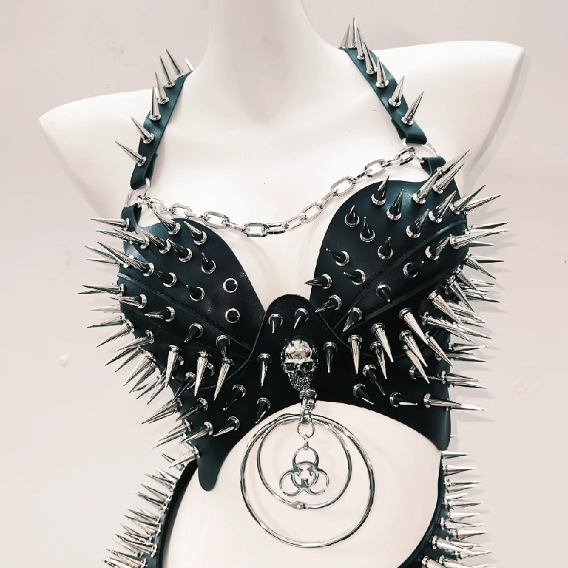 Fierce Spiked Faux Leather Bodysuit - Ultimate Halloween Rave & Goth Clubwear for Women
