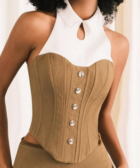 Autumn Luxe: The Halter Collared Button-Front Corset Top